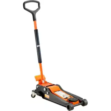 Produktbild: orange och svart garagedomkraft med långt handtag