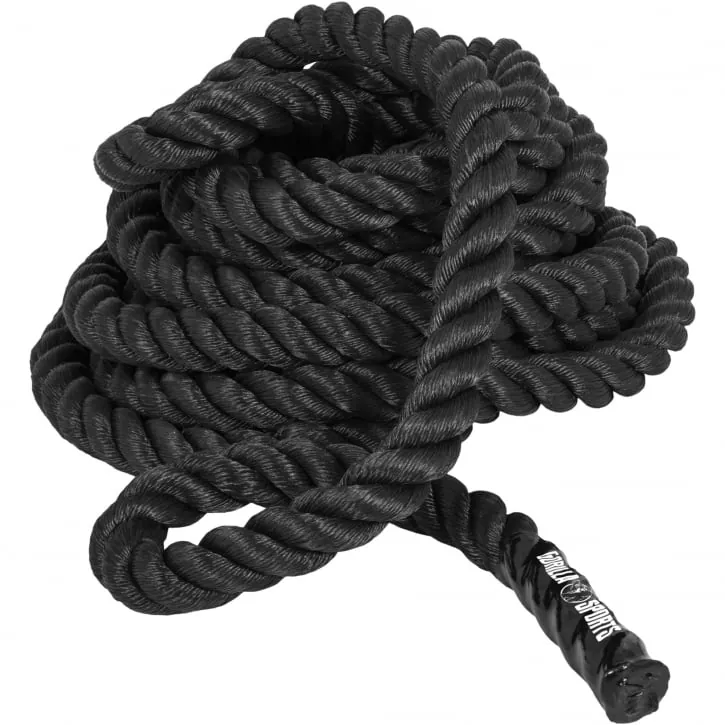 Produktbild: svart battle rope i nylon, upprullat